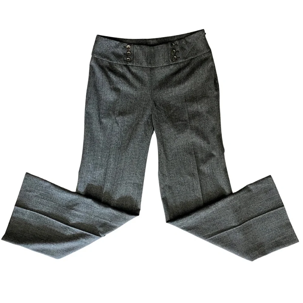 WHBM Gray/Black Plaid Wide Leg Trouser Pants- Front Sailor Buttons (size 0) - Picture 3 of 16